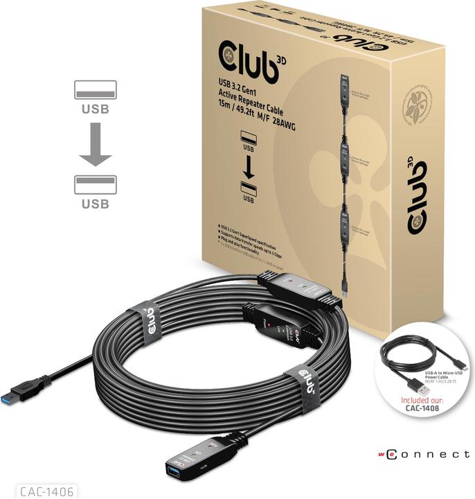 Actual product image Club 3D USB A – USB A (15 m, USB 3.2, 12 W)