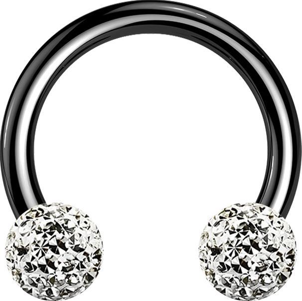 Star Piercing Micro Circular Barbell schwarz mit zwei Kristall Kugeln silber Epoxy Schutzschicht (ohne Messing, Titan G23)