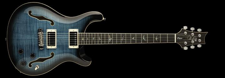Actual product image PRS SE Hollowbody II Piezo Peacock Blue Burst (Electric guitar, mahogany, Ebony, Beveled Maple Top with Flame Maple Veneer, Beveled Maple Back with Flame Maple Veneer)