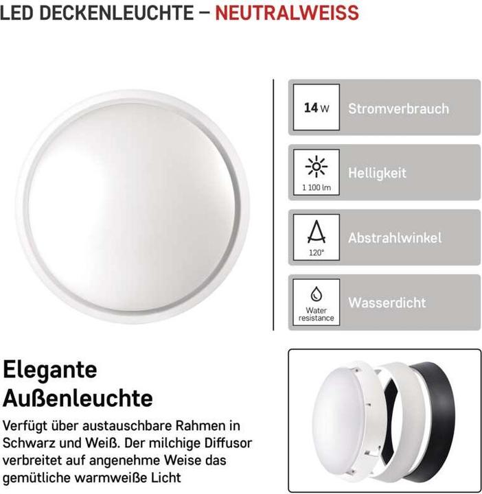 Produktbild Emos LED Deckenleuchte, rund, schw./w. 14W neutralweiss (1100 lm)