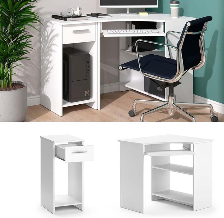 Actual product image Vicco Odin corner desk, white, 83 x 76 cm Set with PC cabinet