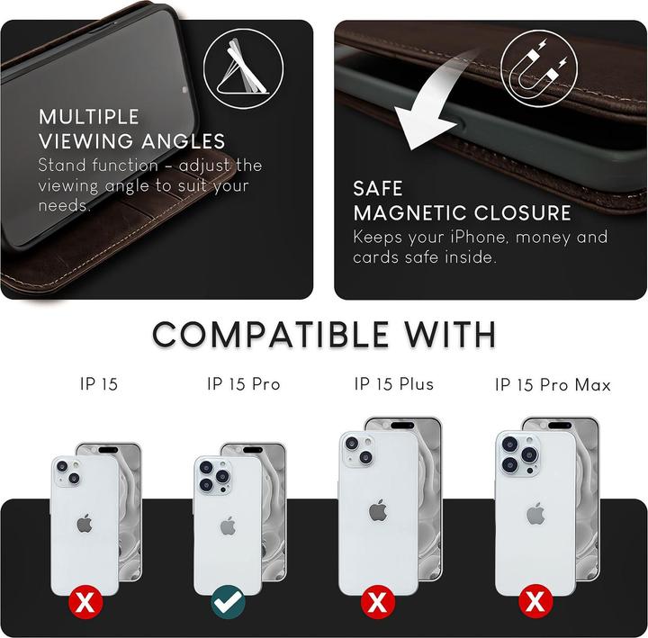 Actual product image Nalia Genuine leather flip case cover with magnetic fastener (Apple iPhone 15 Pro)