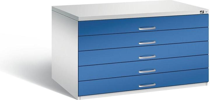 Image du produit C+P Armoire à plans, format A0, 5 tiroirs, hauteur 420 mm, gris clair / bleu