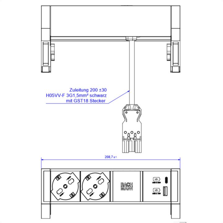 Produktbild Bachmann DESK2 2xP40 1xUSB A/C 22W 0,2m GST18 INOX (2 x, GST18, 0.20 m)