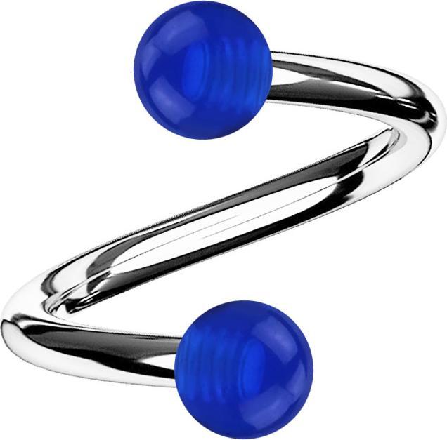 Actual product image Star Piercing Spirale silber mit zwei Kugeln dunkelblau transparent (without brass, Surgical steel 316L, Acrylic)