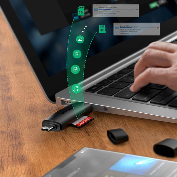 Image du produit Ugreen CM304 USB + USB-C Adapter Lecteur de cartes SD + microSD (noir) (USB-C)