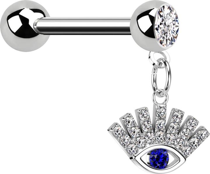 Produktbild Star Piercing Micro Barbell silber mit Kugel und Kugel Kristall silber Anhänger glückliches Auge (Chirurgenstahl 316L, Messing)
