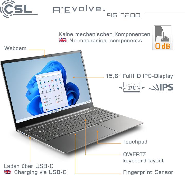 Actual product image CSL Computer Notebook R"Evolve C15 v3 39.6cm (15.6 inch) Full HD Intel® N-series N200 8GB RAM 500GB (15.60", 8 GB, 500 GB, DE)