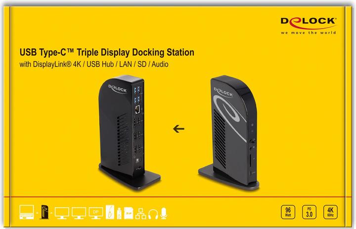 Actual product image Delock USB Type-C Triple Display Docking Station with DisplayL (USB-C, 5 Ports)