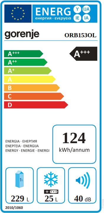 Energie-Label Gorenje ORB 153 OL Kühlschrank olive (260 l)