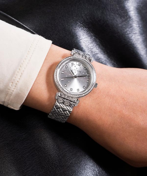 Produktbild Guess P SLV CS W/ CRYS / SUN SLV GLITZ DL / P SLV BRCT W/ CRYS Armbanduhr (Uhr mit Schmuckstein, 32 mm)
