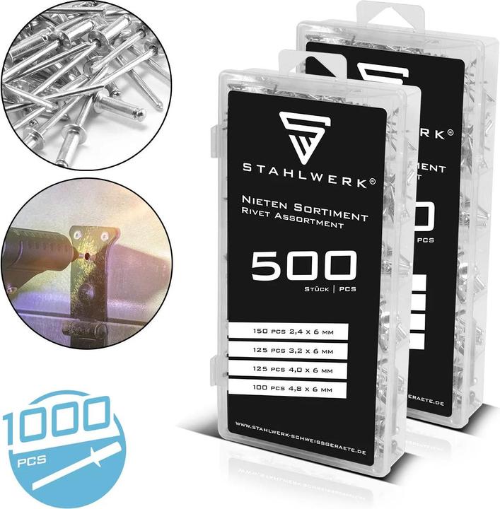 Produktbild Stahlwerk Nieten Sortiment 1000-teilig Blindnieten Set aus Aluminium Nietenset