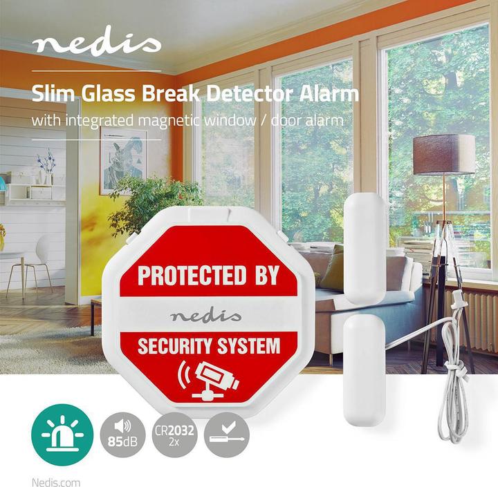Immagine prodotto Nedis Allarme da porta a finestra alimentato a batteria 2X CR2032 85 dB Bianco