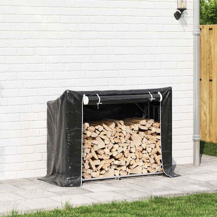 Produktbild VidaXL Brennholzregal mit Regenschutz 151x60,5x110,5 cm Stahl Verzinkt