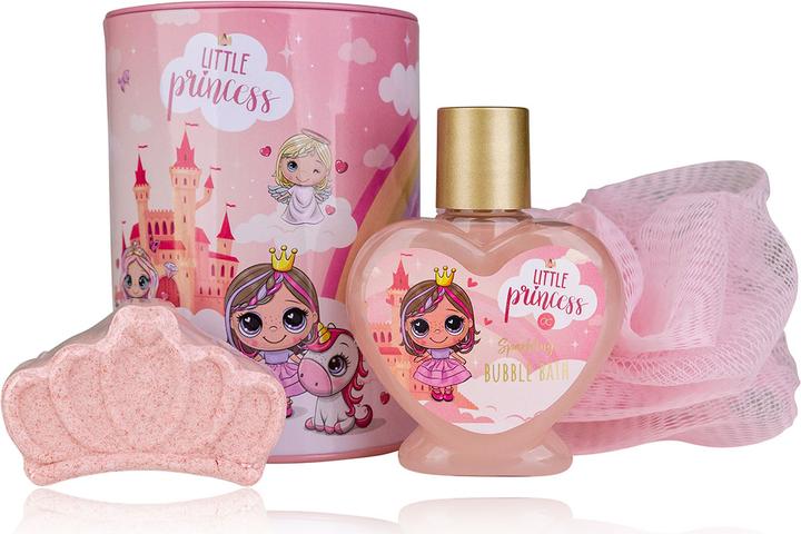 Produktbild Accentra Badeset LITTLE PRINCESS in Spardose aus Blech, inkl. 80ml Schaumbad, 50g Badefizzer, 10g Netzschwamm (Haarpflege set)