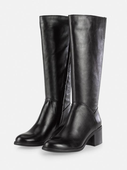 Felmini MIRA D946 Stylische hohe Stiefel mit niedrigem Absatz, gefertigt aus echtem weichem schwarzem Leder.
