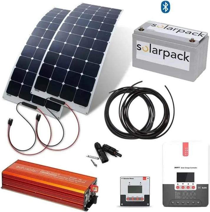 Produktbild Autosolar Komplettpaket 330W Solaranlage flexibel mit Lithiumbatterie 105Ah und 2000W-Wechselrichter (300 W)