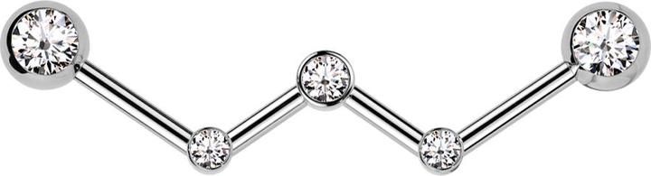 Produktbild Star Piercing Barbell silber gewinkelt drei Kristalle silber mit zwei Kugeln silber Kristall silber (ohne Messing, Chirurgenstahl 316L)