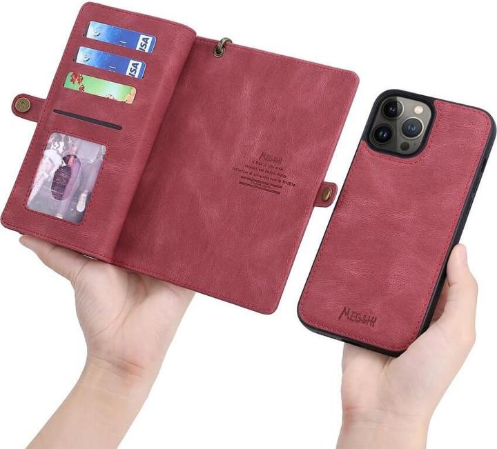 Produktbild Megshi iPhone 15 Pro Max - 2-1 Brieftaschen Hülle rot (Apple iPhone 15 Pro Max)