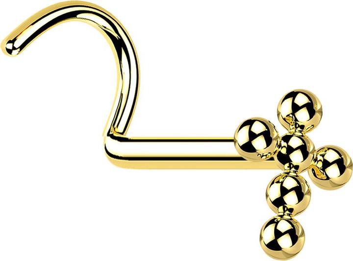 Produktbild Star Piercing Nasenstecker gebogen vergoldet Kreuz Kugeln (ohne Messing, Titan G23)