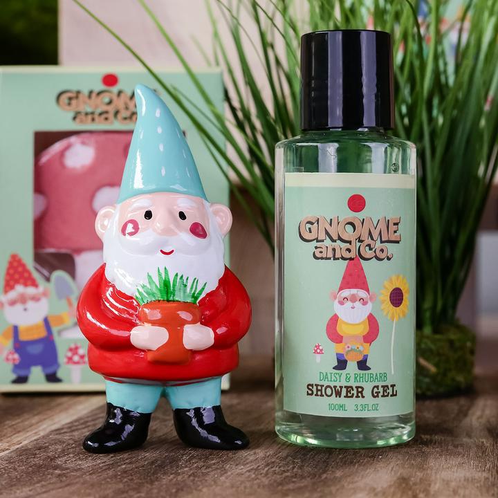 Image du produit Accentra Set de bain GNOME & CO. en pochette organza, avec 100ml de gel douche, nain de jardin en céramique (Set soin du corps)