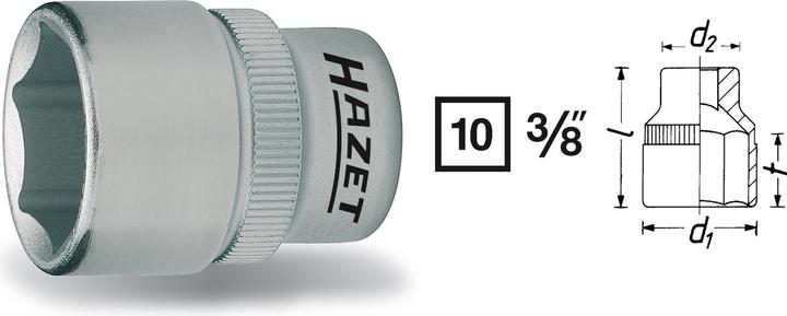 Actual product image HAZET Socket ∙ hexagon 880-14 ∙ Square, hollow 10 mm (3/8 inch) ∙ Outside hexagon traction profile … (14 mm)