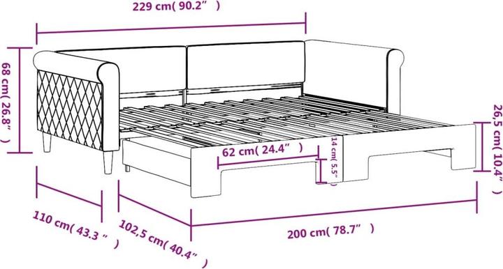 Actual product image VidaXL Tagesbett Ausziehbett Sofabett Gästebett Dunkelgrau 100x200cm Samt (Sofa bed)