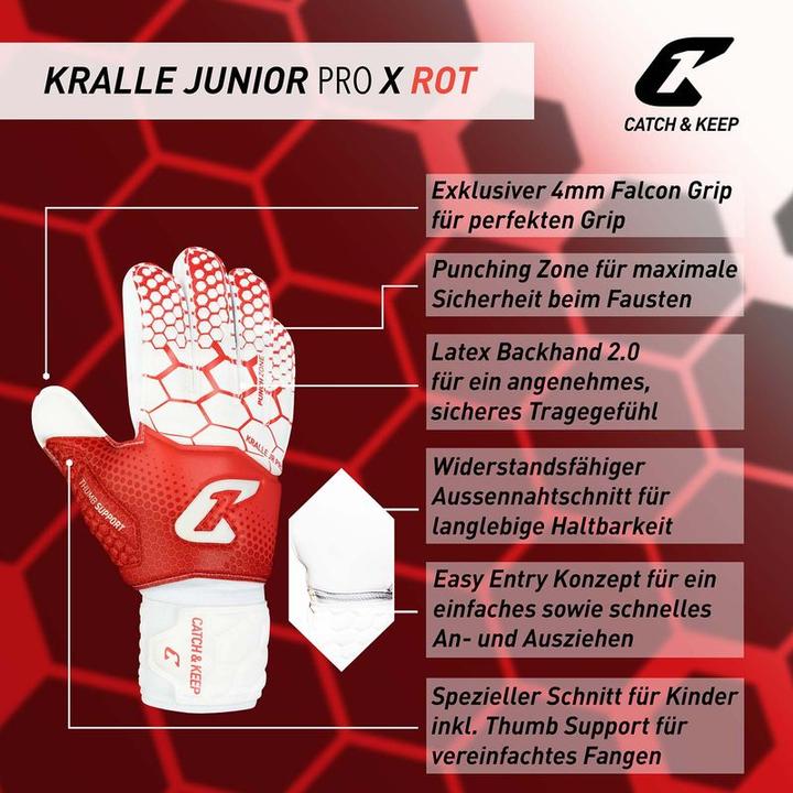 Produktbild Catch & Keep Fussballhandschuhe Kralle Junior Pro 3.0 Gr. 5 Rot Torwart Keeper Goalie Handschuhe (5)