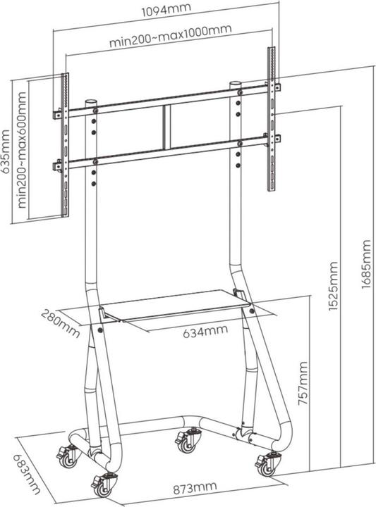 Produktbild equip TV-Wagen 60"-105"/100kg 1TFT mit Höhenverstellung grau (105", 100 kg)