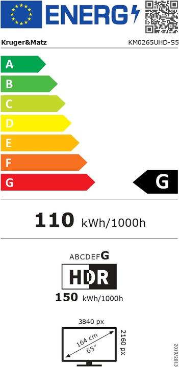 Label énergétique Krüger&Matz KM0265UHD-S5 (65", DHU, 2022)