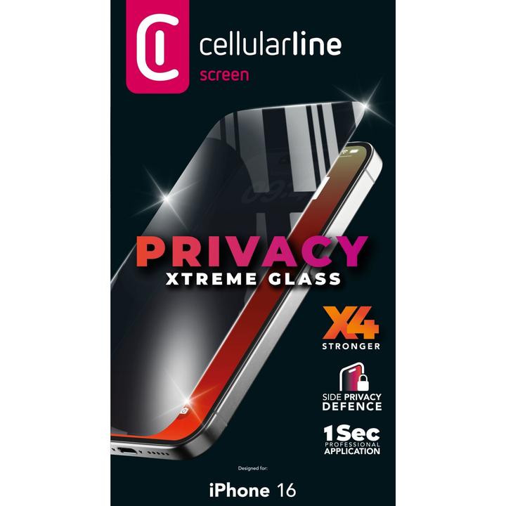 Actual product image Cellularline Xtreme Glass Privacy (1 Piece, Apple iPhone 16)