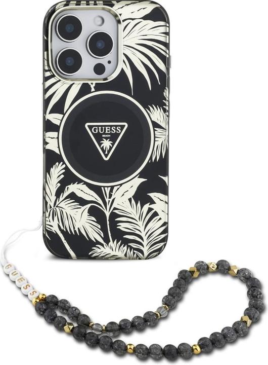 Image du produit Guess Palm Trees Triangle Pearl Strap MagSafe case for iPhone 16 Pro black