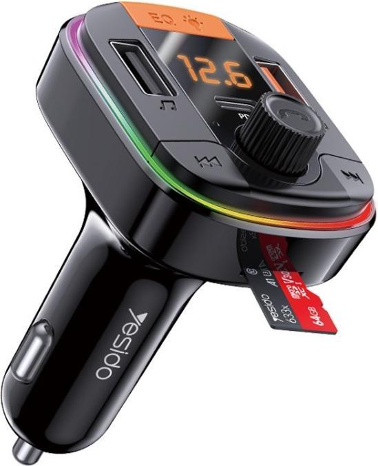 Actual product image Yesido Car charger USB Bluetooth Digital Display FM Black