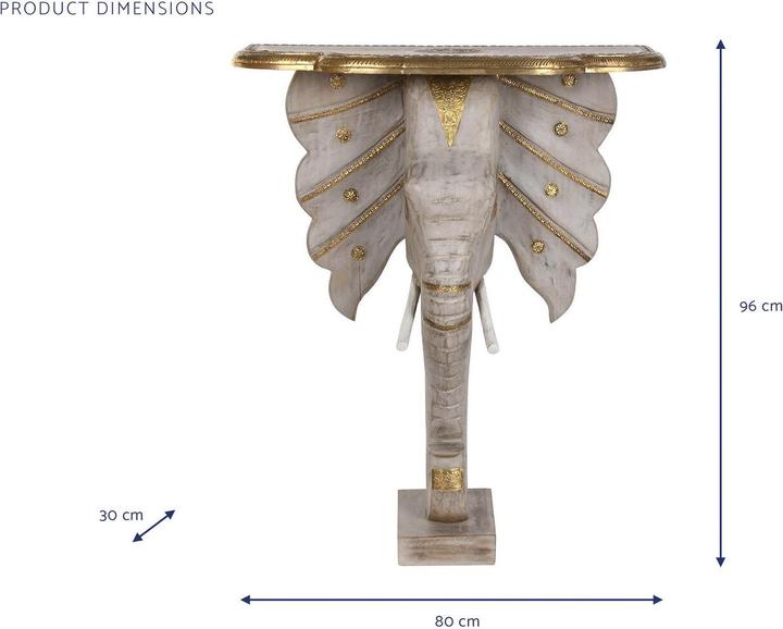 Produktbild DKD Home Decor Console Elephant White Grey Golden Brass Mango wood 80 x 30 x 96 cm