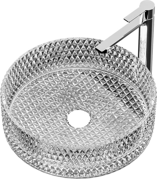Emke Aufsatzwaschbecken, 360 x 360 x 112 mm, Klarglasspüle, Rundes Aufsatzwaschbecken (360 mm, 360 mm)