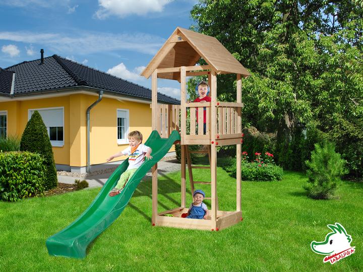 Produktbild Weka Holzbau Kinderspielturm TABALUGA mit Satteldach, natur SPARSET Rutsche