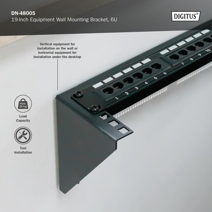 Actual product image Digitus 6U wall mounting frame, vertical 283 x 504 x 151 mm, black (10.87 RU, 19 inch rack)
