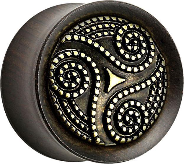Actual product image Star Piercing Ebony Flared Plug Dotted Tribal Swirl (Organic, Brass)