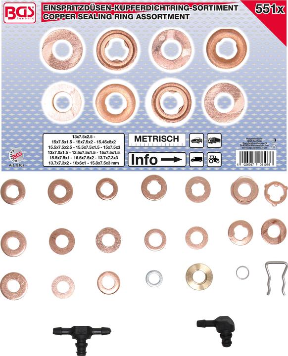Image du produit BGS Assortiment de joints en cuivre pour injecteur 551 pièces