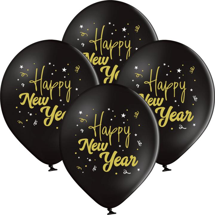 Image du produit bonacker ballonversand Ballons Happy New Year noirs - Qualité supérieure en caoutchouc naturel (25 x)