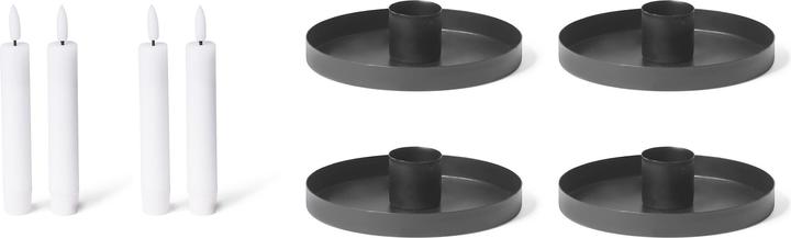 Produktbild Novaliv 4er-Set Kerzenhalter 6cm Metall Stabkerzen SCHWARZ mit Echtwachskerze elektrisch flammenlos (6 x 6 x 6 cm)