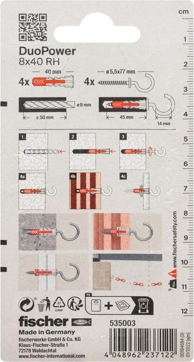Image du produit Fischer DUOPOWER 8 x 40 avec crochet rond (4 pcs)