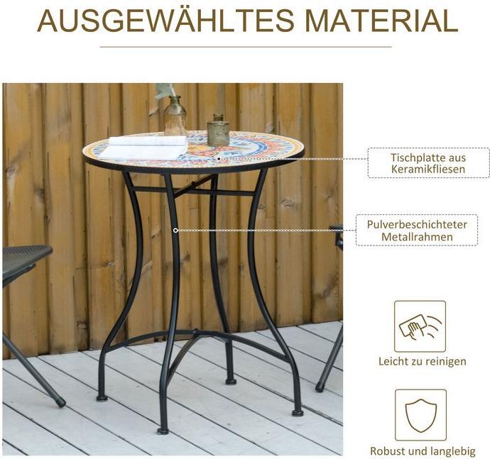 Produktbild Swisshandel24 Gartentisch Mosaiktisch rund Bistrotisch Beistelltisch mit Mosaikplatte Keramik Metall Rot+Blau+Weis