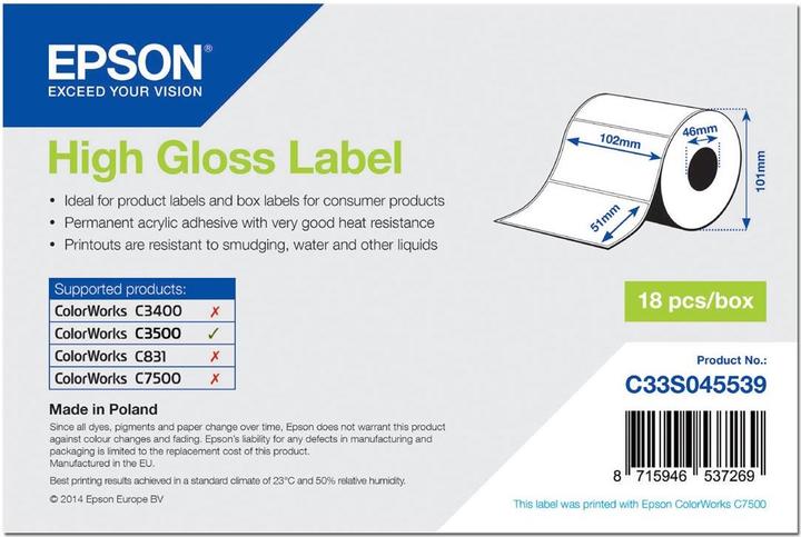 Image du produit Epson Étiquettes brillantes, découpées à l'emporte-pièce
