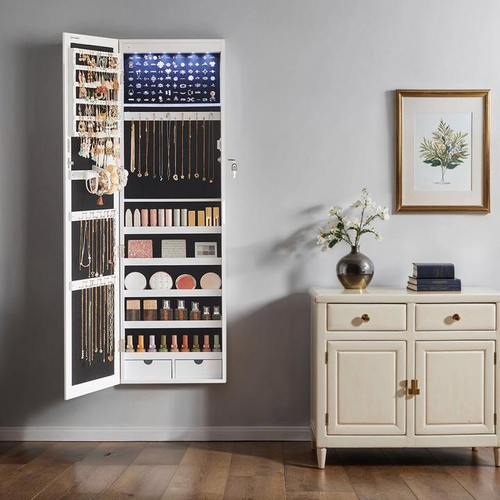 Produktbild Songmics Schmuckschrank weiss ohne Fachböden mit Beleuchtung