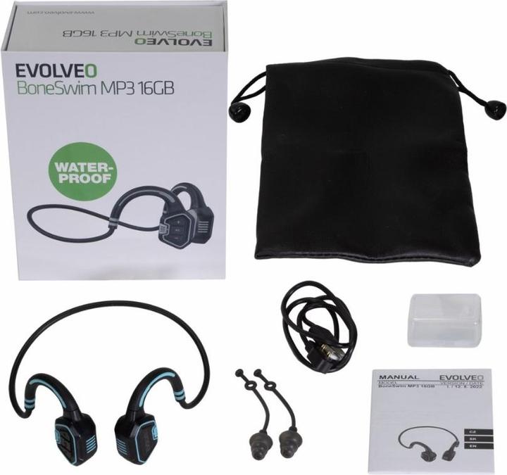 Produktbild A4Tech EVOLVEO BoneSwim MP3 16GB, bluetooth bezdrátová sluchátka s mikrofonem na lícní kosti, modré (Kabellos)