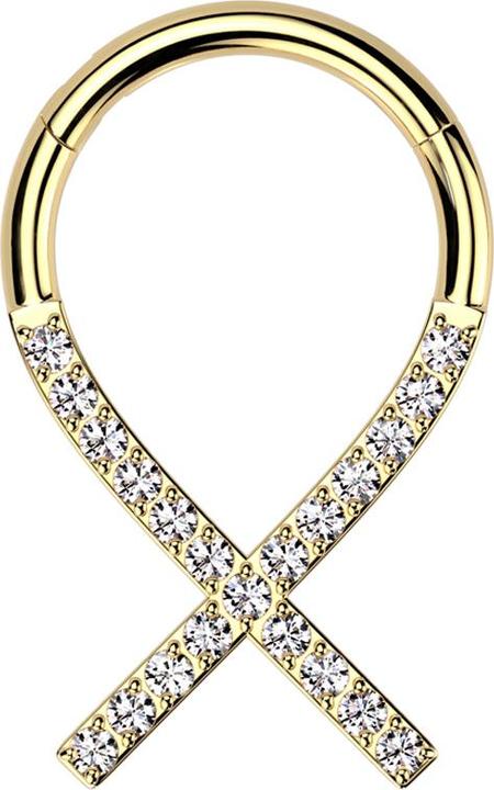 Star Piercing Micro Segmentring klappbar vergoldet Krebsband Kristalle silber (Titan G23, ohne Messing)