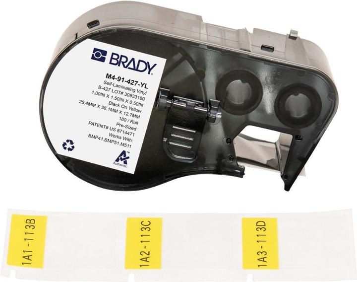 Produktbild Brady M4-91-427-YL, selbstlaminierendes Vinyl, Gelb/Transparent, 25.40 x 12.70(38.10) mm, permanen