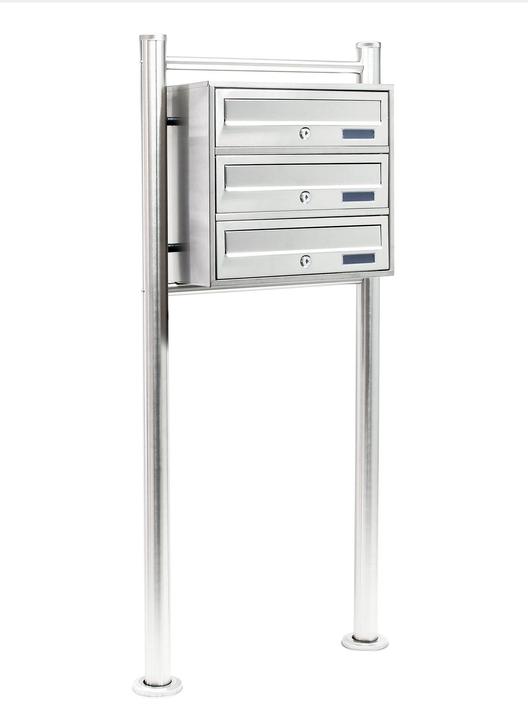 Actual product image Wiltec 3-post letterbox system stainless steel 512x270x1150mm Postal mailbox