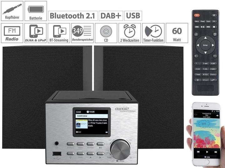Actual product image Auvisio Micro stereo with web radio (CD player, Bluetooth)
